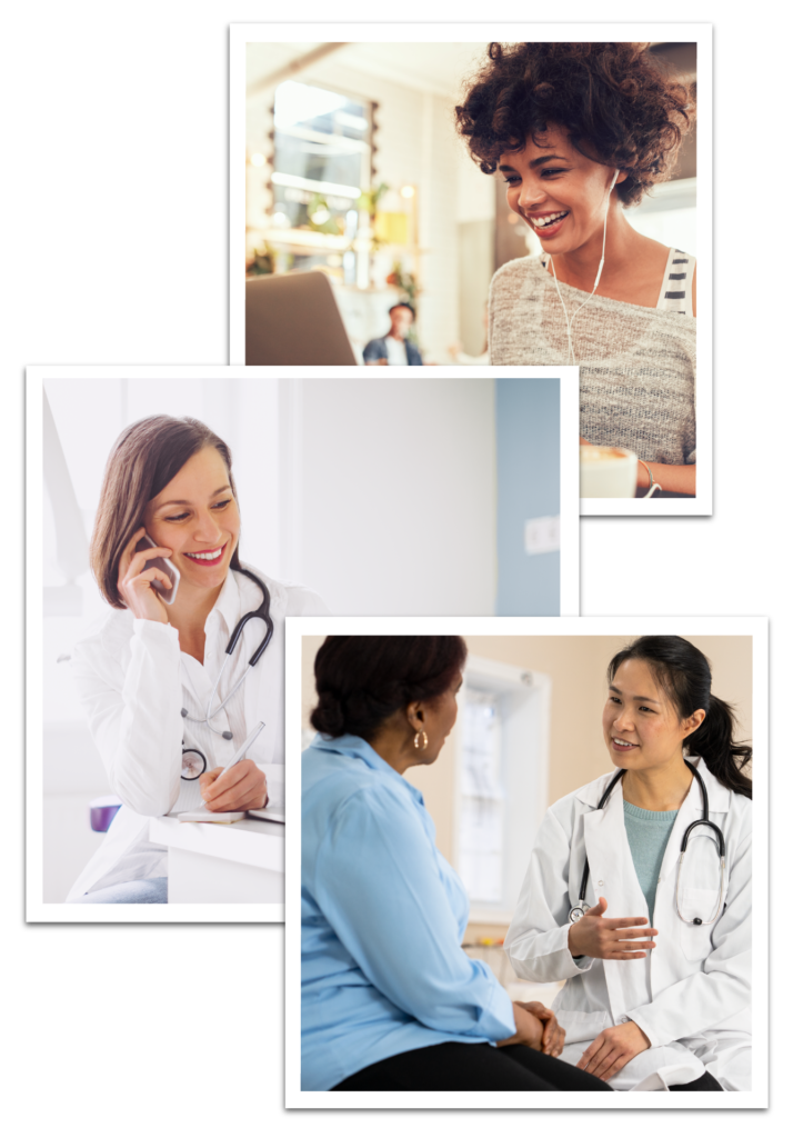 Image gallery showing a black woman meeting with her female doctor.